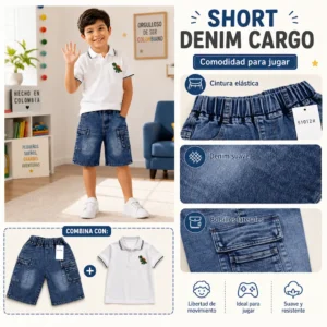 Detalles de calidad de shorts infantiles de mezclilla con tela resistente y bolsillos funcionales