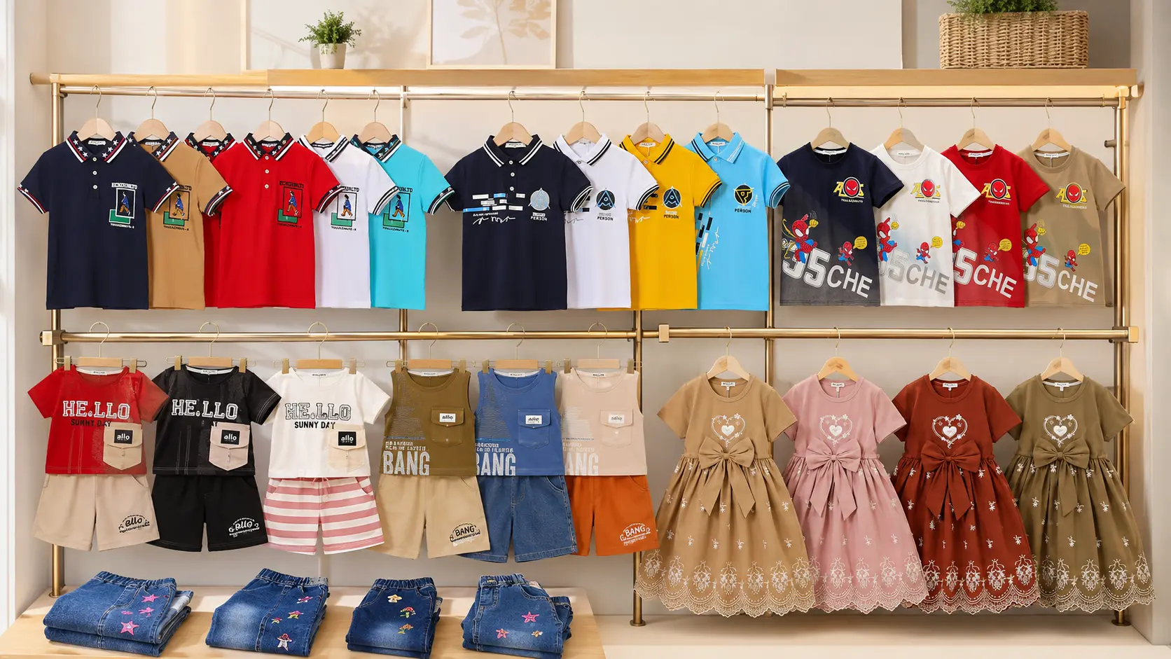 Ropa infantil básica al por mayor en Colombia con camisetas, vestidos, shorts y conjuntos