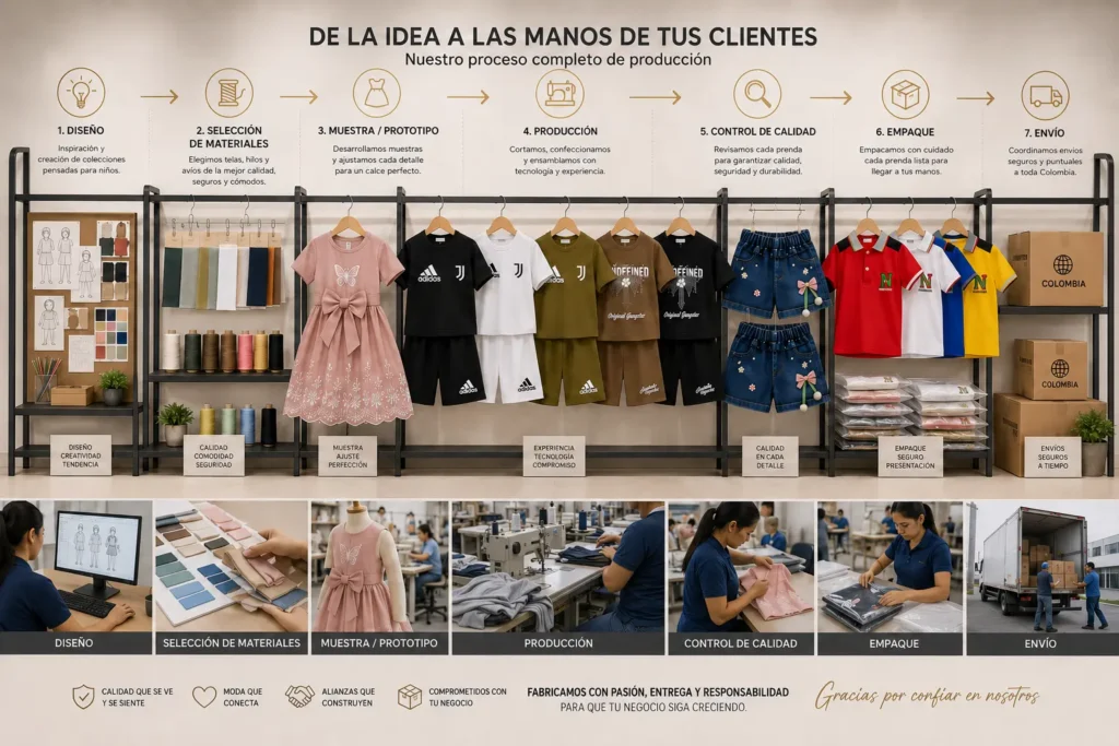Proceso OEM y ODM de ropa infantil desde el diseño hasta el envío