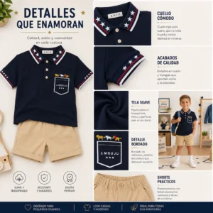 Detalles de calidad del polo infantil cuello tela y bordado
