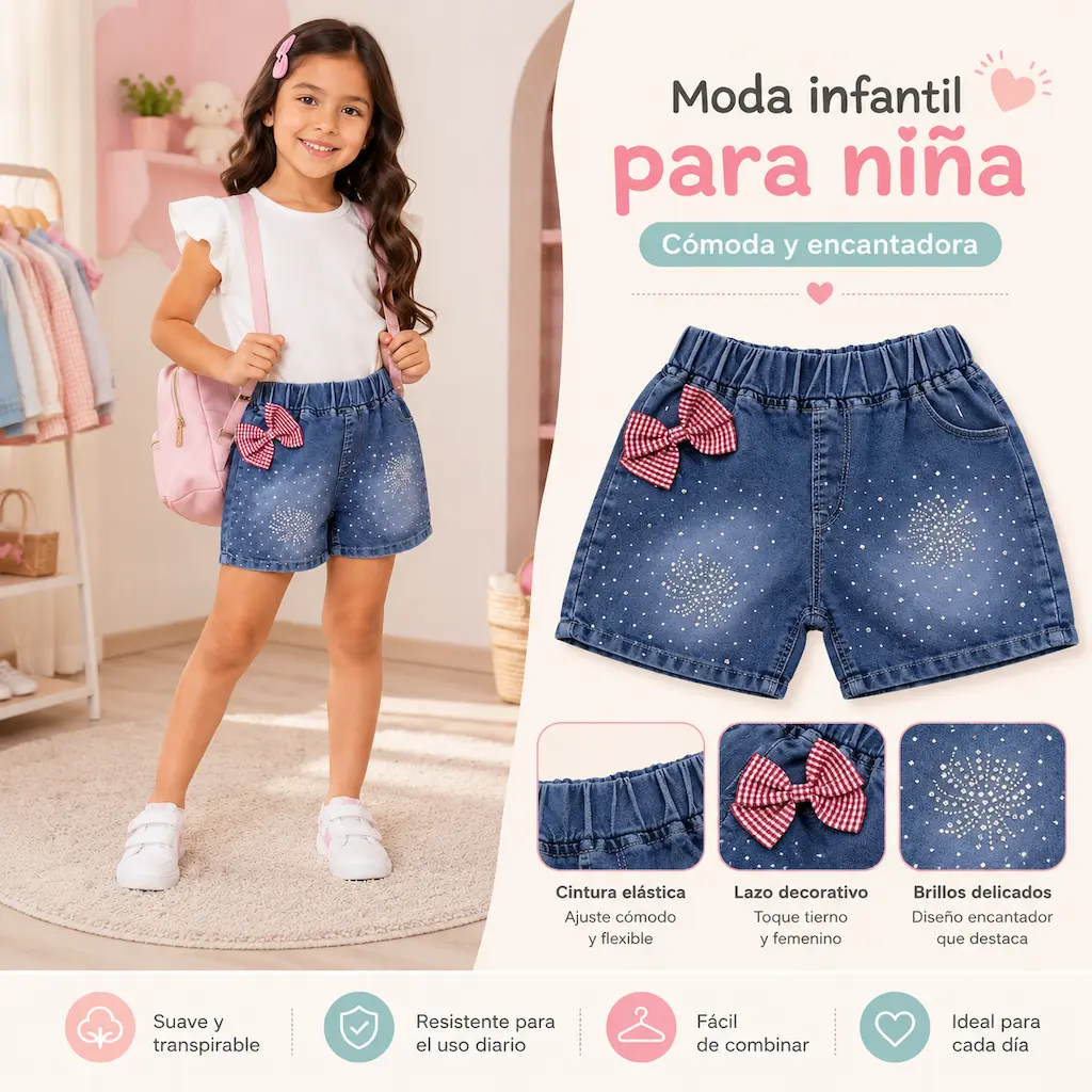 Look de moda infantil con shorts de mezclilla para niña