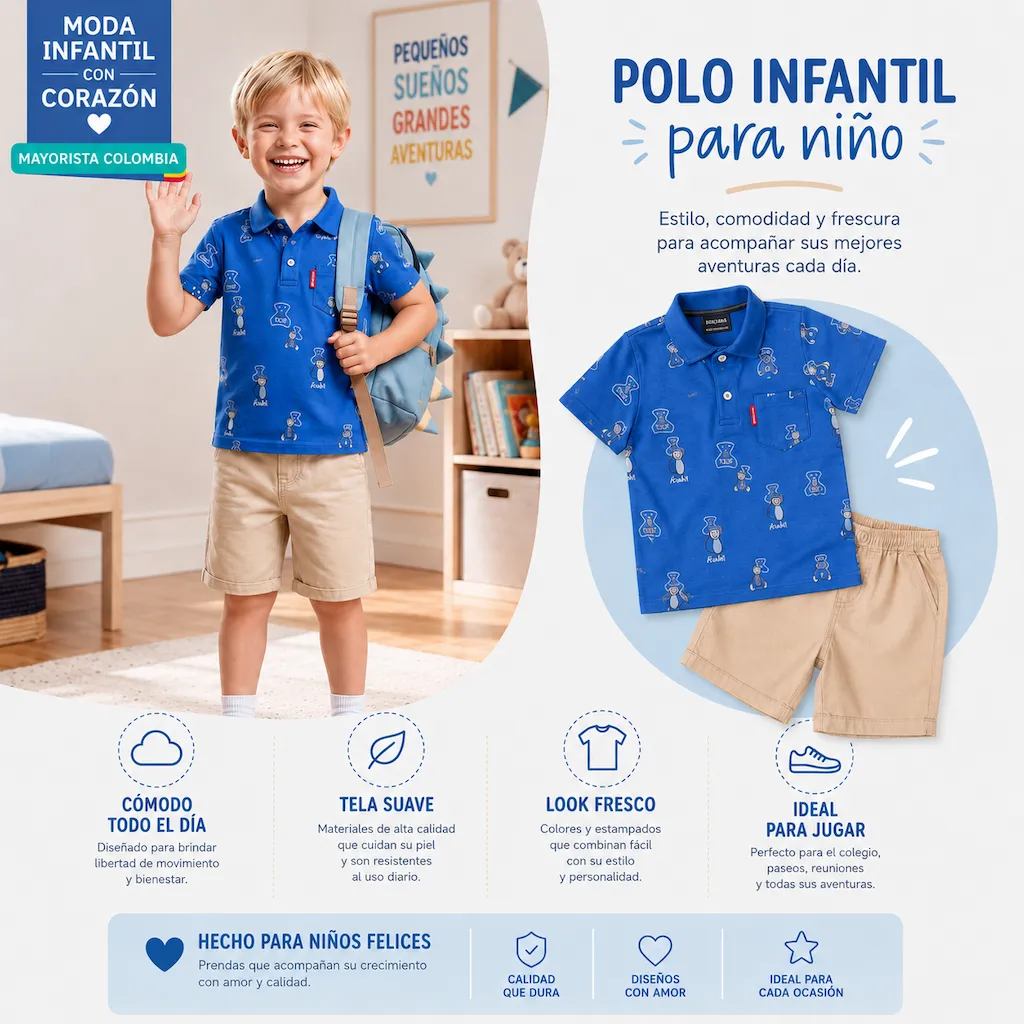 Detalles de calidad y comodidad en polo infantil para niño