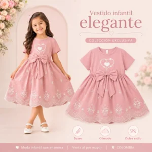 Vestido elegante rosa para niña al por mayor con estilo dulce y cómodo