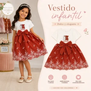 Vestido elegante rojo para niñas con diseño de moda infantil colombiana