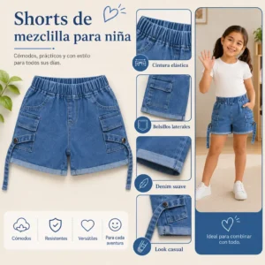 Moda infantil para niña con shorts de mezclilla cómodos, prácticos y fáciles de combinar