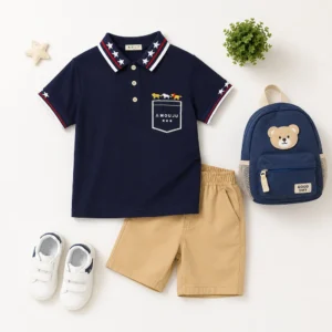 Conjunto infantil polo y shorts para niños venta al por mayor