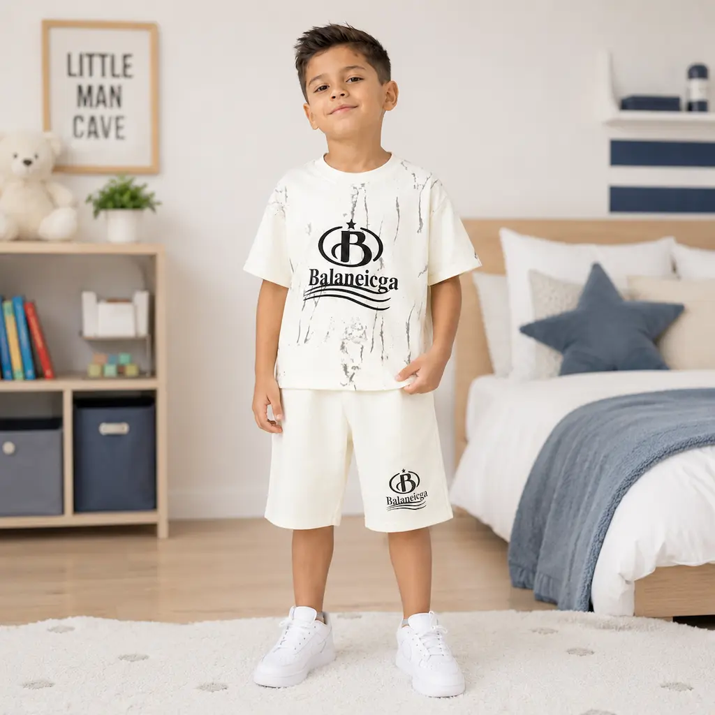 Conjunto blanco infantil para niño con camiseta y pantalón corto cómodo