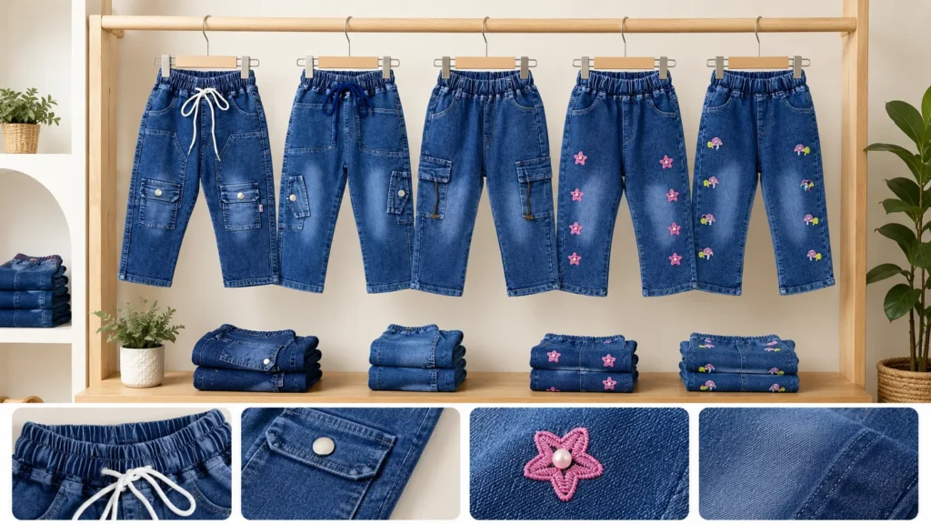Jeans infantiles con cintura ajustable y costuras reforzadas