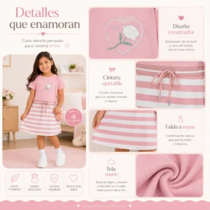 Imagen de detalles de vestido rosa infantil para niña, mostrando diseño, tela y estilo.