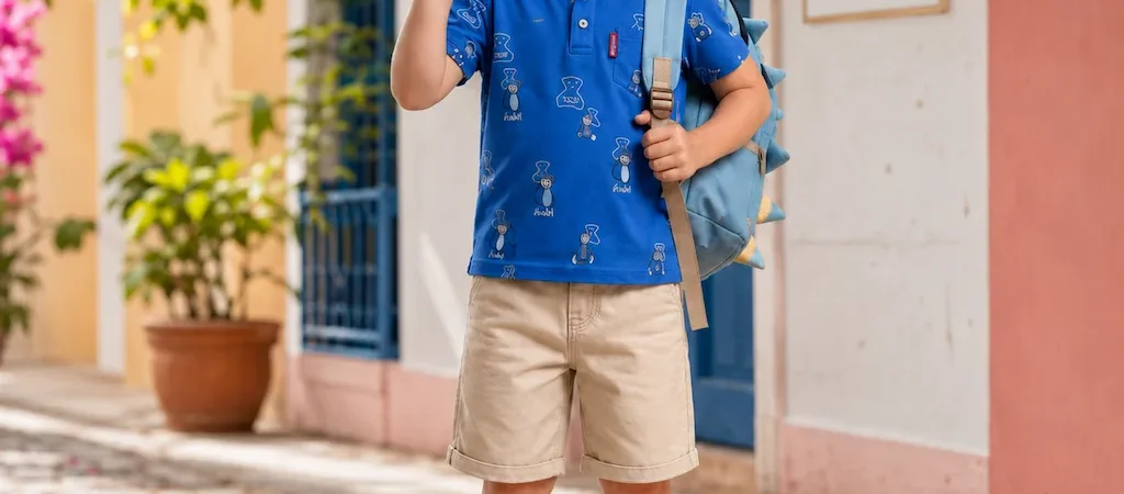 Camiseta Polo Infantil Azul con Estampado de Osos – Ropa Escolar para Niños | Pequeños Sueños, Grandes Aventuras