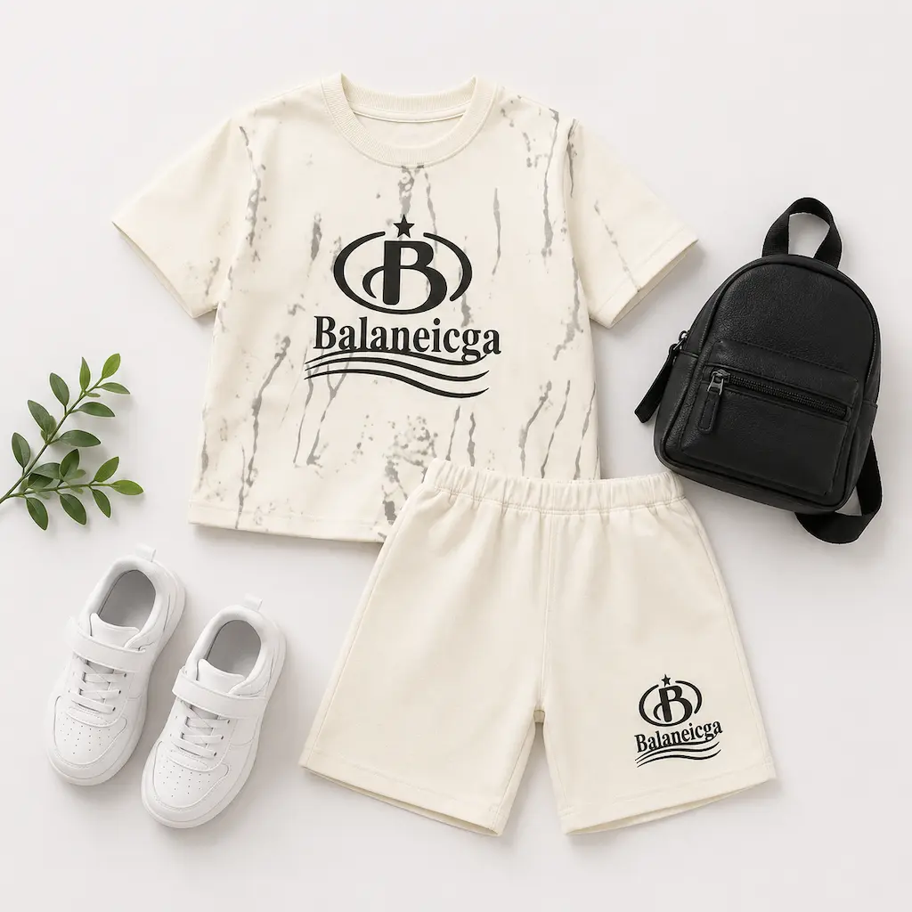 Conjunto infantil blanco de camiseta y shorts para niños al por mayor
