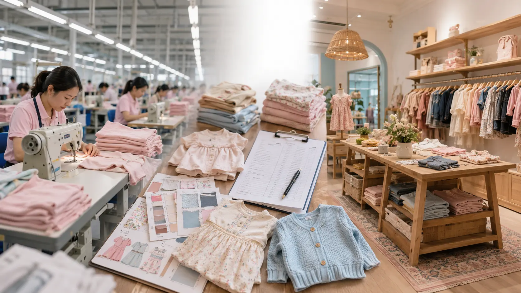 Fábrica OEM de ropa infantil en China colaborando con una tienda de ropa infantil en Colombia